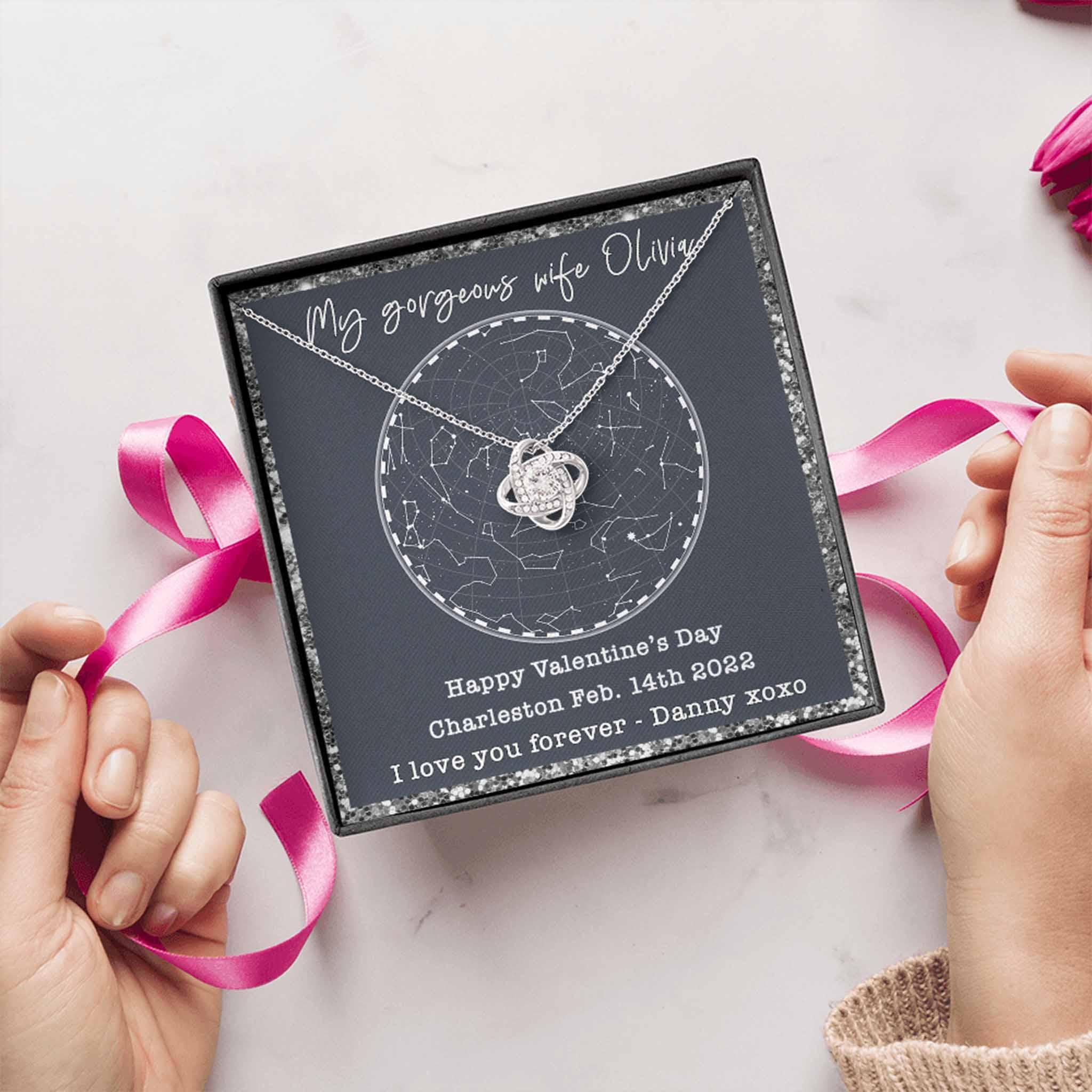Love Knot Necklace Star Map v1 Personalized Insert CardCustomly Gifts