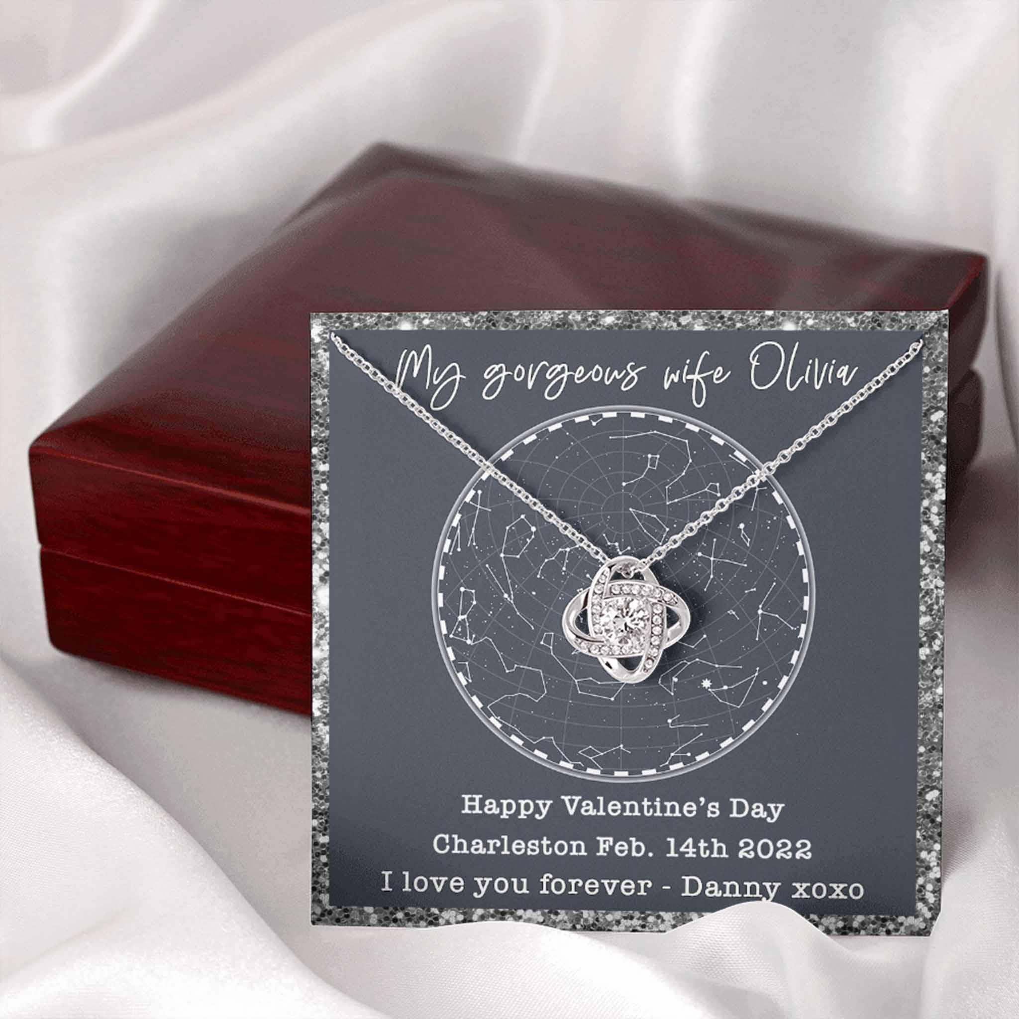 Love Knot Necklace Star Map v1 Personalized Insert CardCustomly Gifts