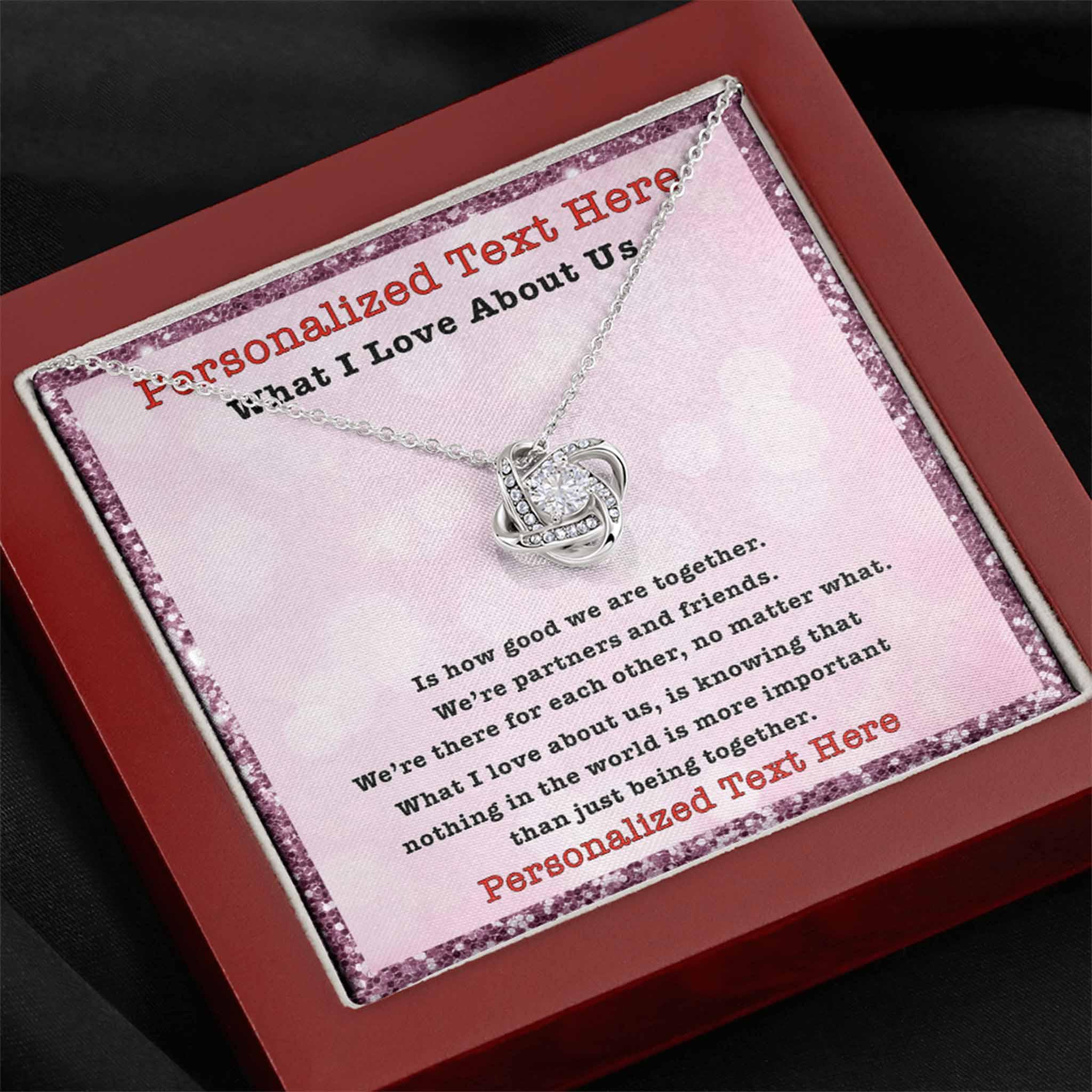 Love Knot Necklace What I Love About Us Personalized Insert CardCustomly Gifts