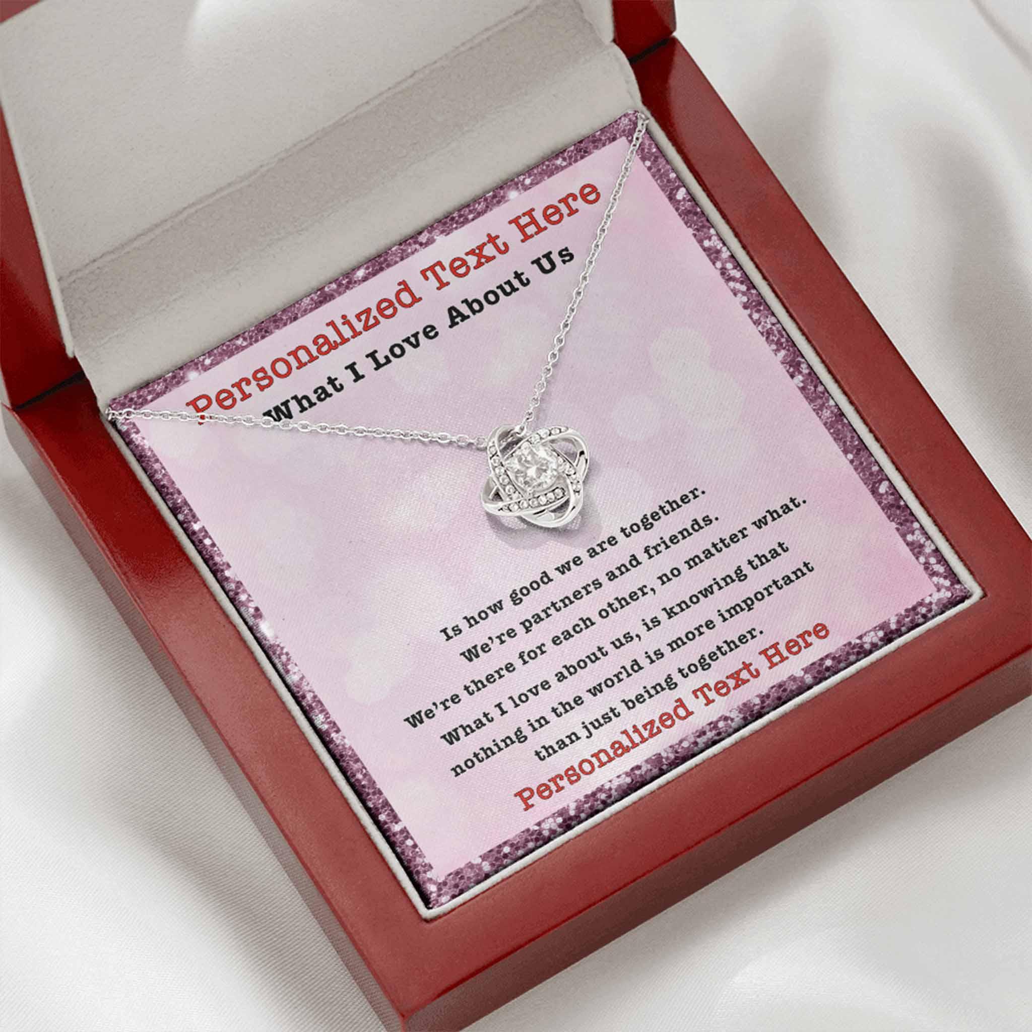 Love Knot Necklace What I Love About Us Personalized Insert CardCustomly Gifts