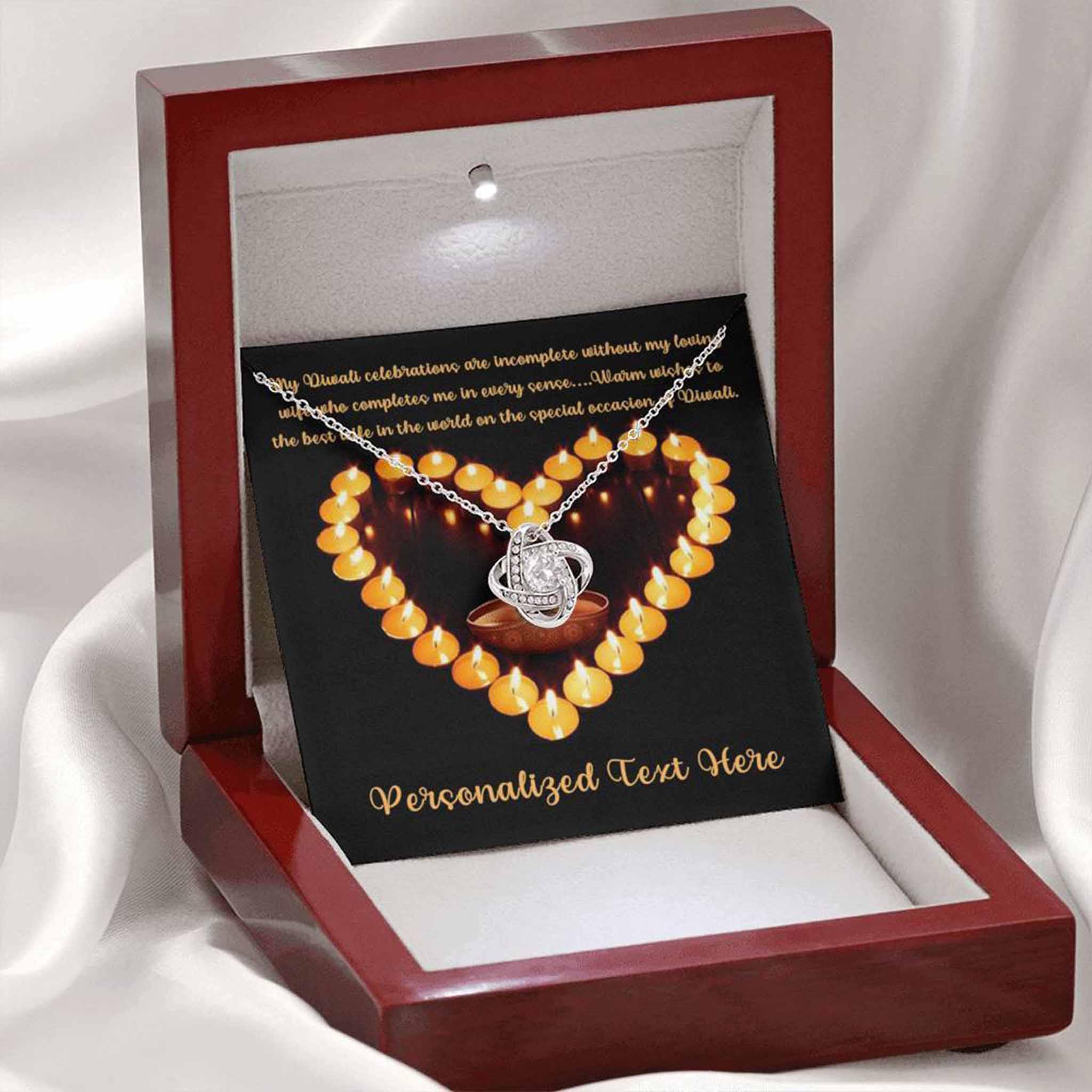 Love Knot Necklace Wife Happy Diwali v4 Personalized Insert CardCustomly Gifts