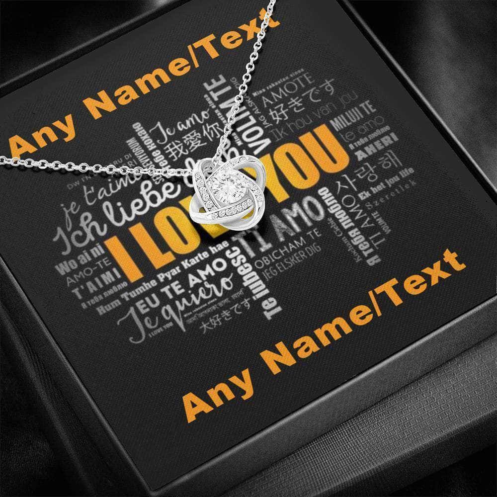 Love Knot Necklace With I Love You In Multiple Languages Orange-Yellow v1 Personalized Insert CardCustomly Gifts