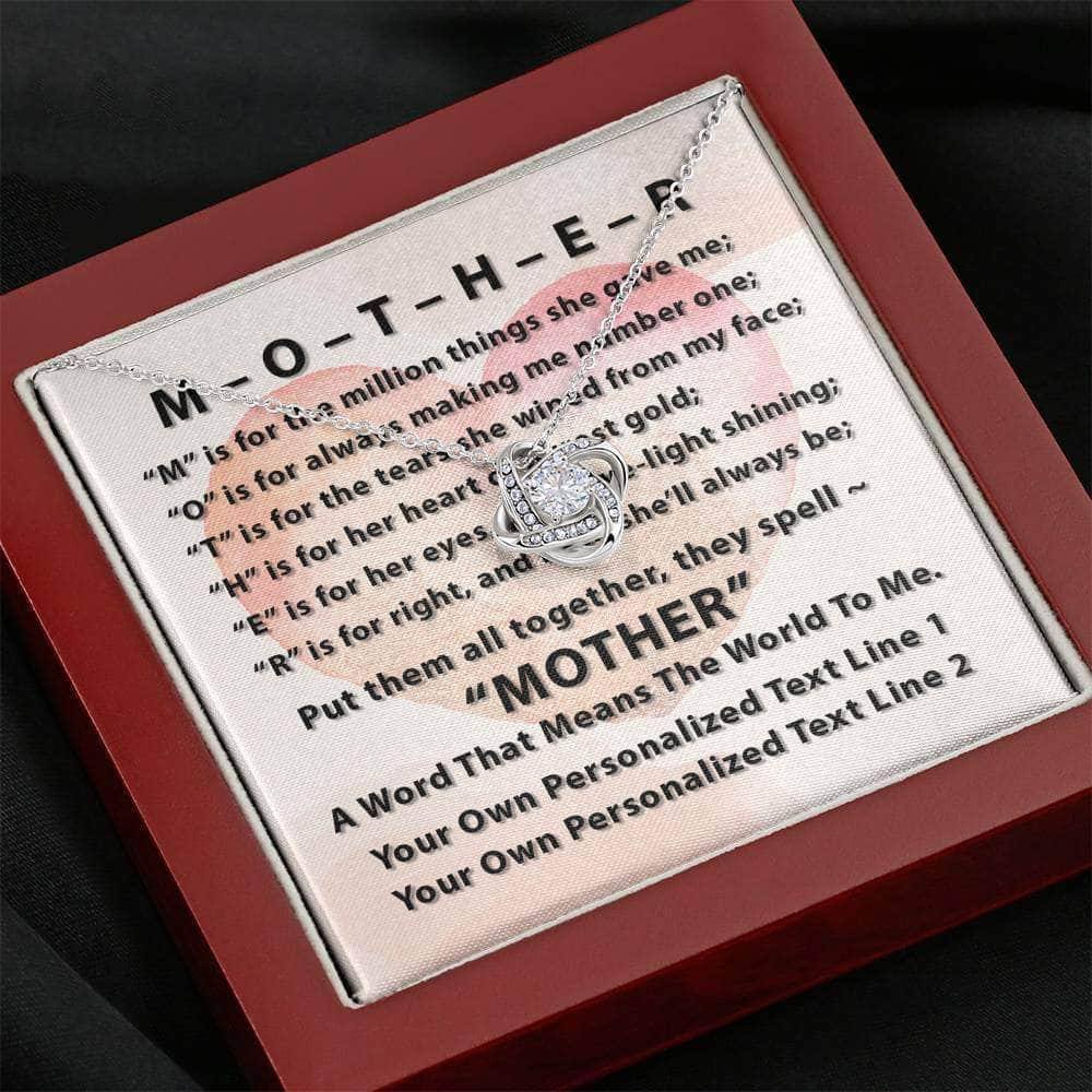 Love Knot Necklace With M-O-T-H-E-R Poem Personalized Insert CardCustomly Gifts