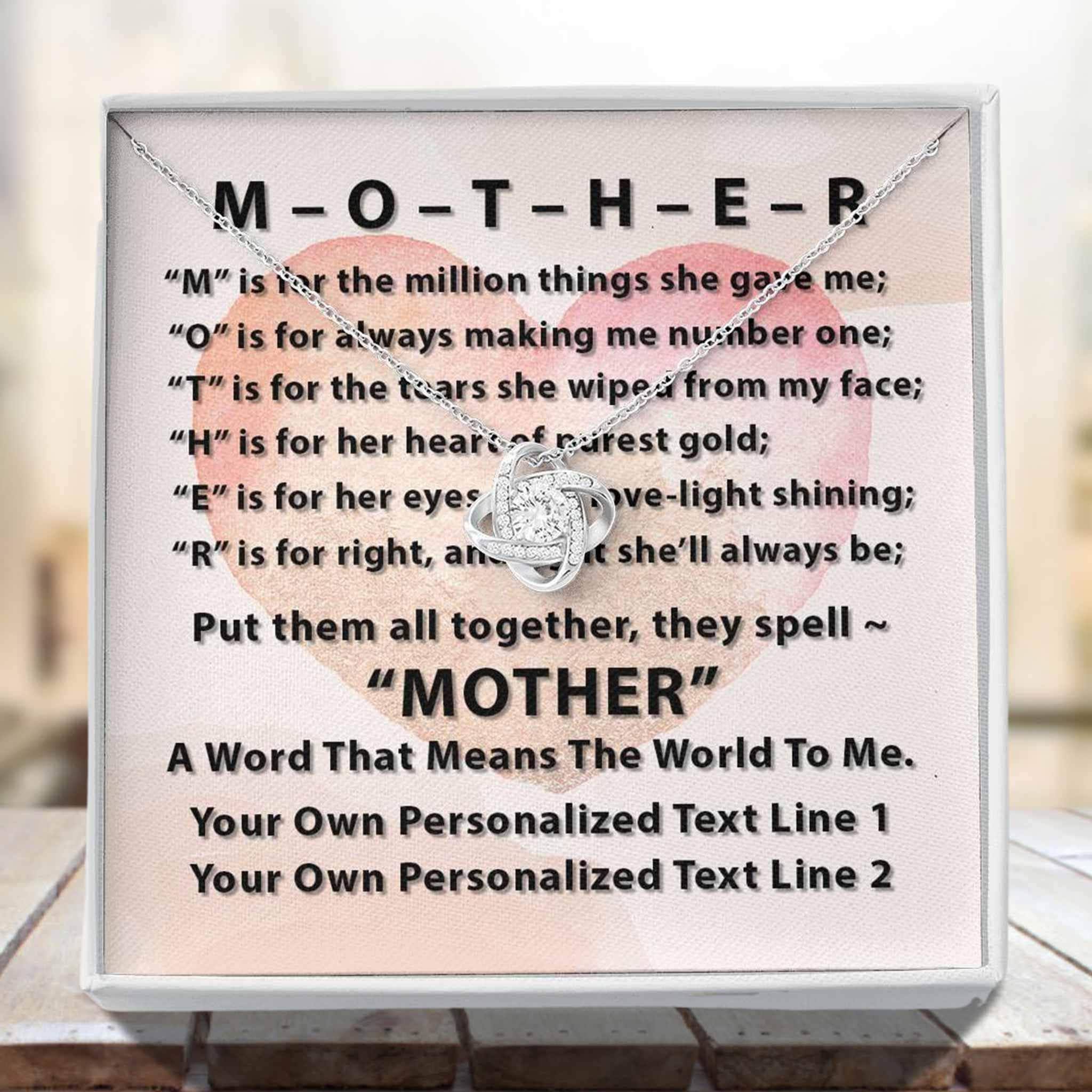 Love Knot Necklace With M-O-T-H-E-R Poem Personalized Insert CardCustomly Gifts