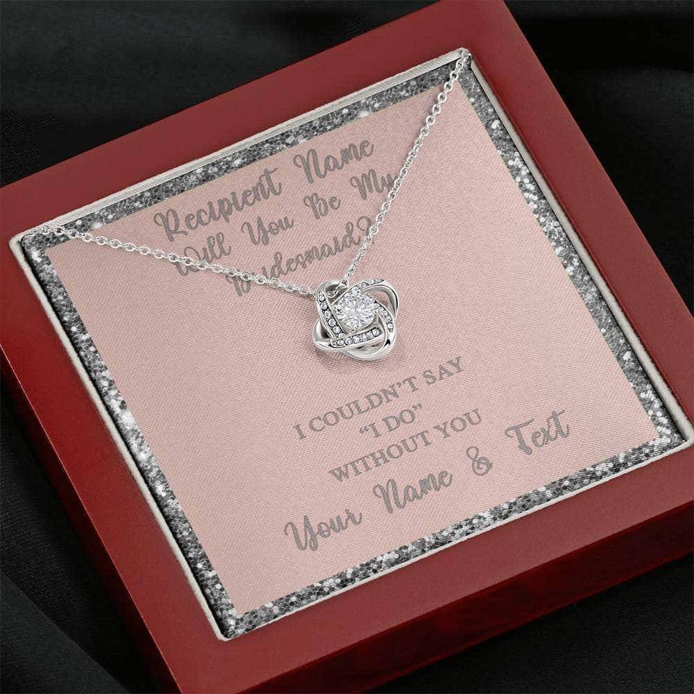 Love Knot Necklace With Will You Be My Bridesmaid? Blush-Slvr Personalized Insert CardCustomly Gifts