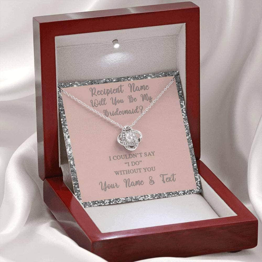 Love Knot Necklace With Will You Be My Bridesmaid? Blush-Slvr Personalized Insert CardCustomly Gifts