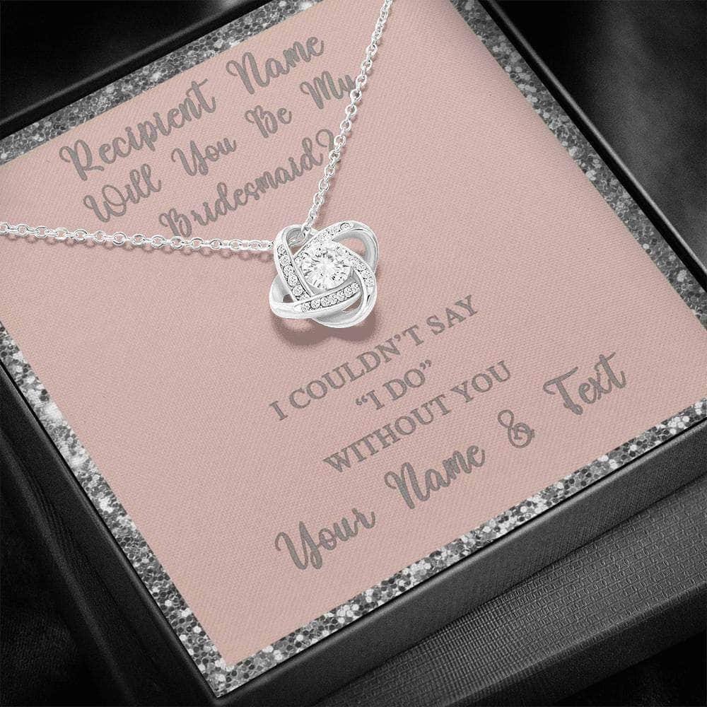 Love Knot Necklace With Will You Be My Bridesmaid? Blush-Slvr Personalized Insert CardCustomly Gifts