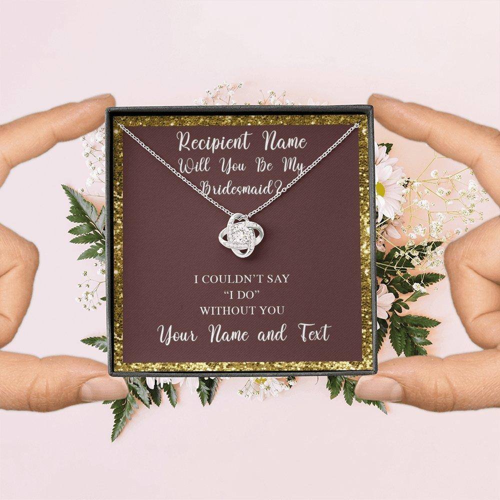 Love Knot Necklace With Will You Be My Bridesmaid? Burg-Gld Personalized Insert CardCustomly Gifts