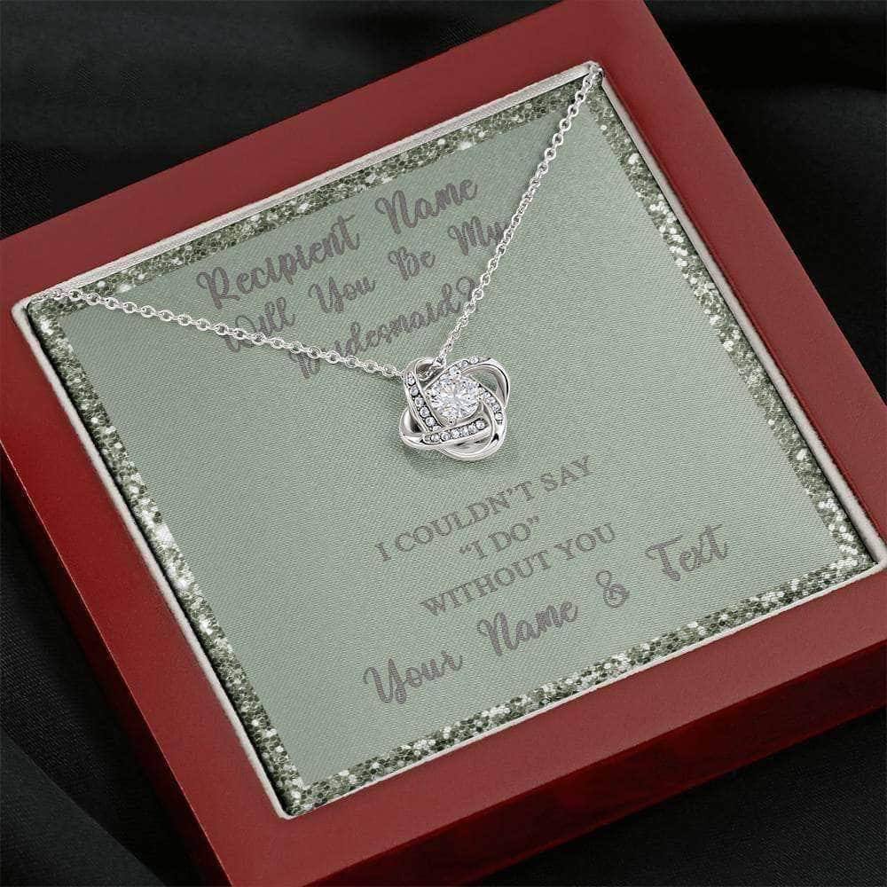 Love Knot Necklace With Will You Be My Bridesmaid? Fawn-Grn Personalized Insert CardCustomly Gifts