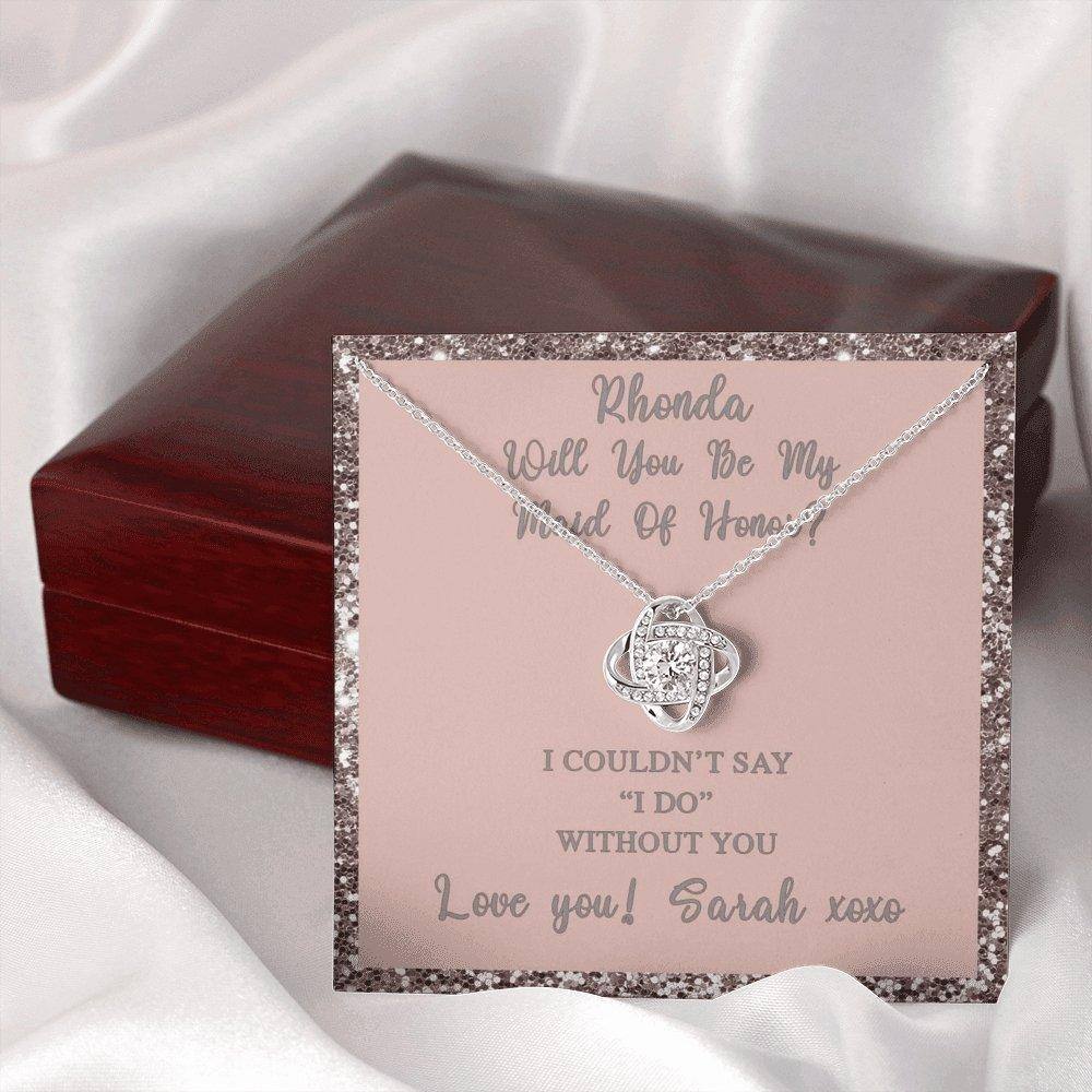 Love Knot Necklace With Will You Be My Maid Of Honor? Blush-Blush Personalized Insert CardCustomly Gifts
