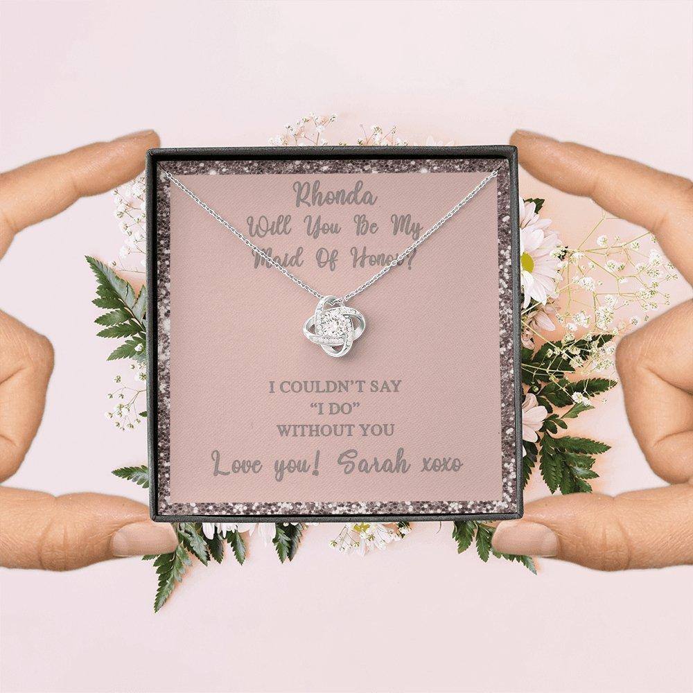 Love Knot Necklace With Will You Be My Maid Of Honor? Blush-Blush Personalized Insert CardCustomly Gifts