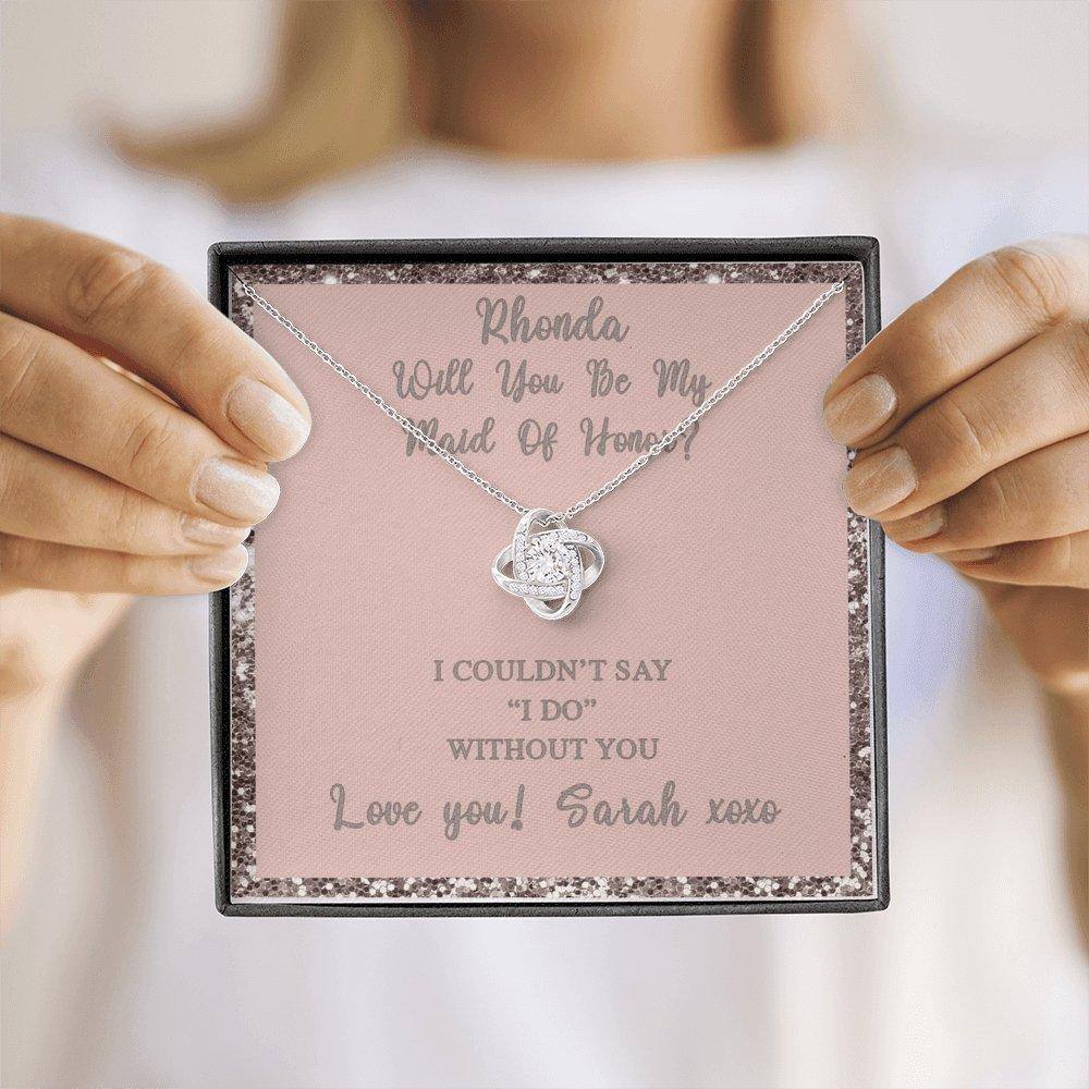 Love Knot Necklace With Will You Be My Maid Of Honor? Blush-Blush Personalized Insert CardCustomly Gifts