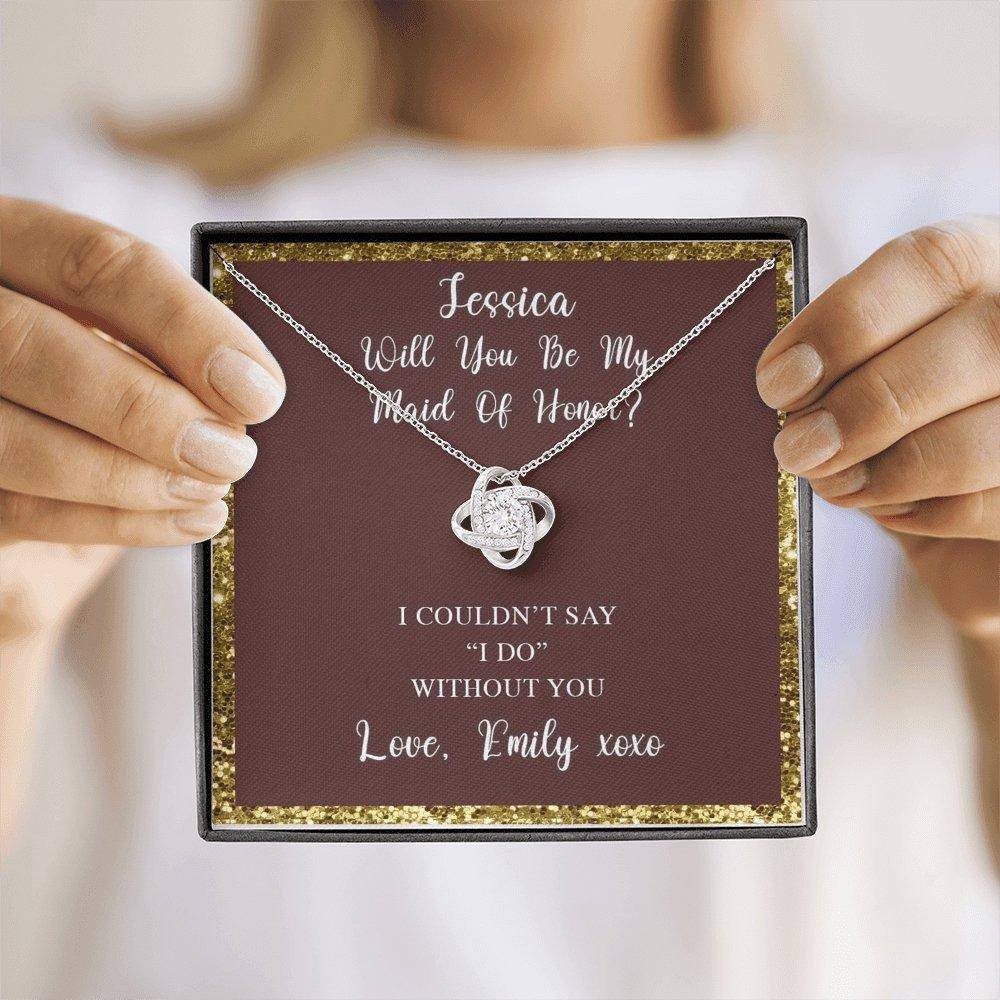 Love Knot Necklace With Will You Be My Maid Of Honor? Burg-Gld Personalized Insert CardCustomly Gifts
