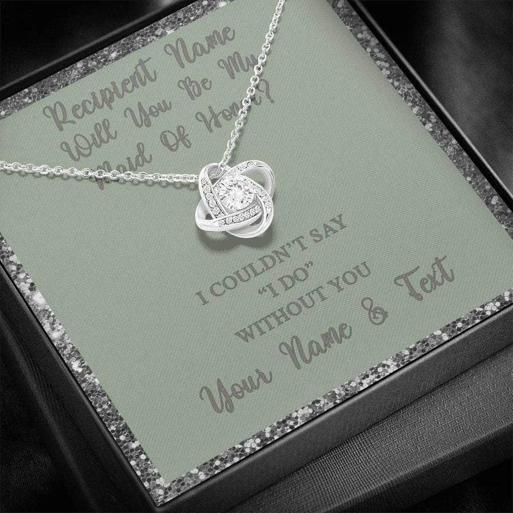 Love Knot Necklace With Will You Be My Maid Of Honor? Fawn-Slvr Personalized Insert CardCustomly Gifts