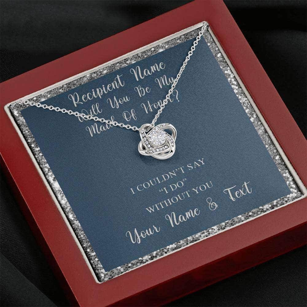 Love Knot Necklace With Will You Be My Maid Of Honor? Navy-Slvr Personalized Insert CardCustomly Gifts