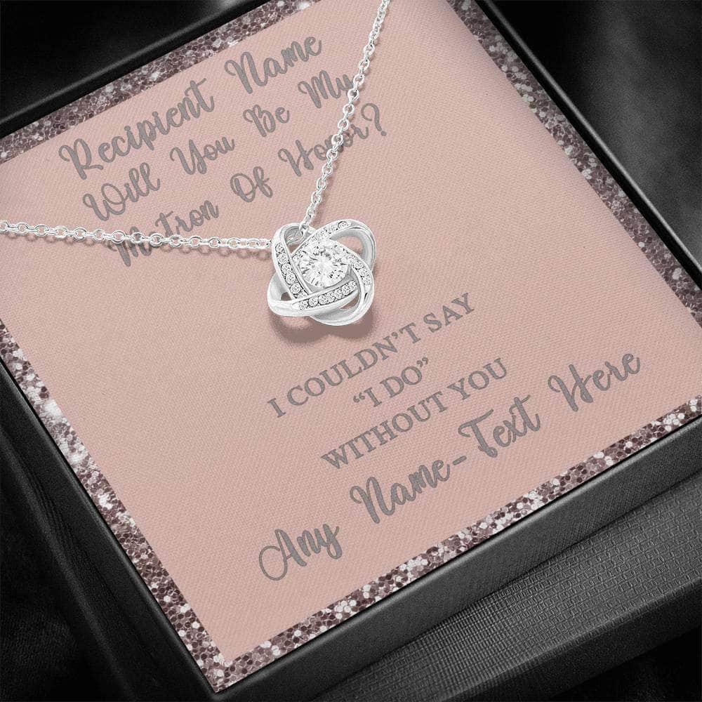 Love Knot Necklace With Will You Be My Matron Of Honor? Blush-Blush Personalized Insert CardCustomly Gifts
