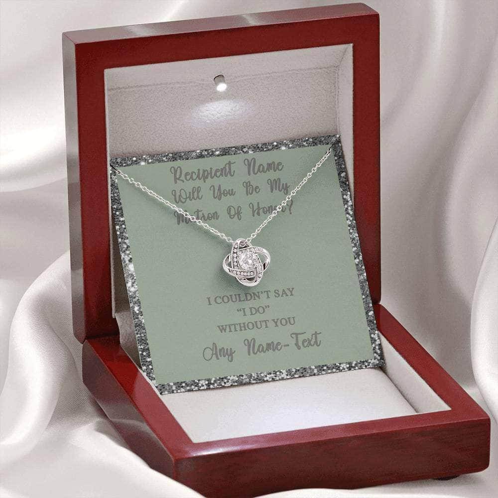 Love Knot Necklace With Will You Be My Matron Of Honor? Fawn-Slvr Personalized Insert CardCustomly Gifts