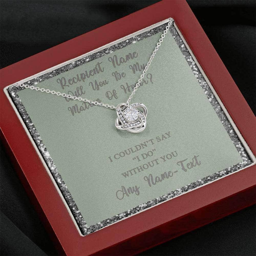 Love Knot Necklace With Will You Be My Matron Of Honor? Fawn-Slvr Personalized Insert CardCustomly Gifts