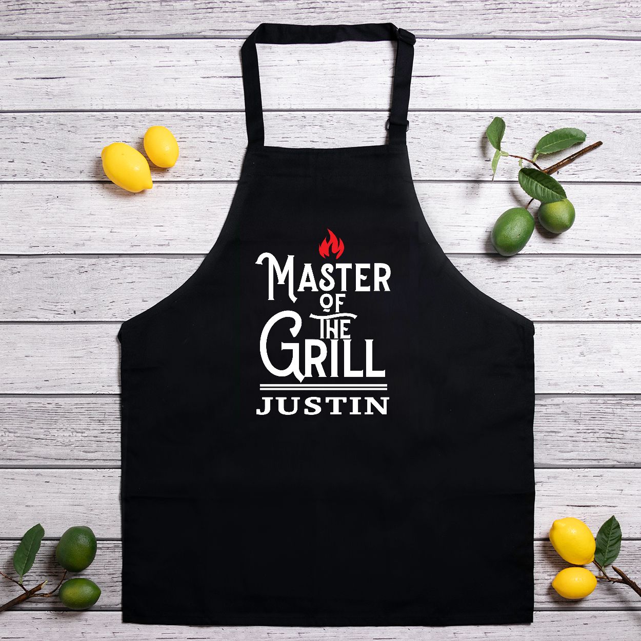 Master of The Grill Personalized Full Length Black ApronCustomly Gifts
