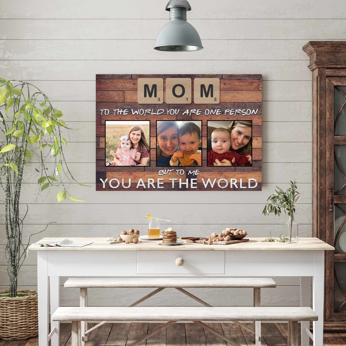 Mom Scrabble You Are The World Dark Wood Personalized Photo CanvasCustomly Gifts