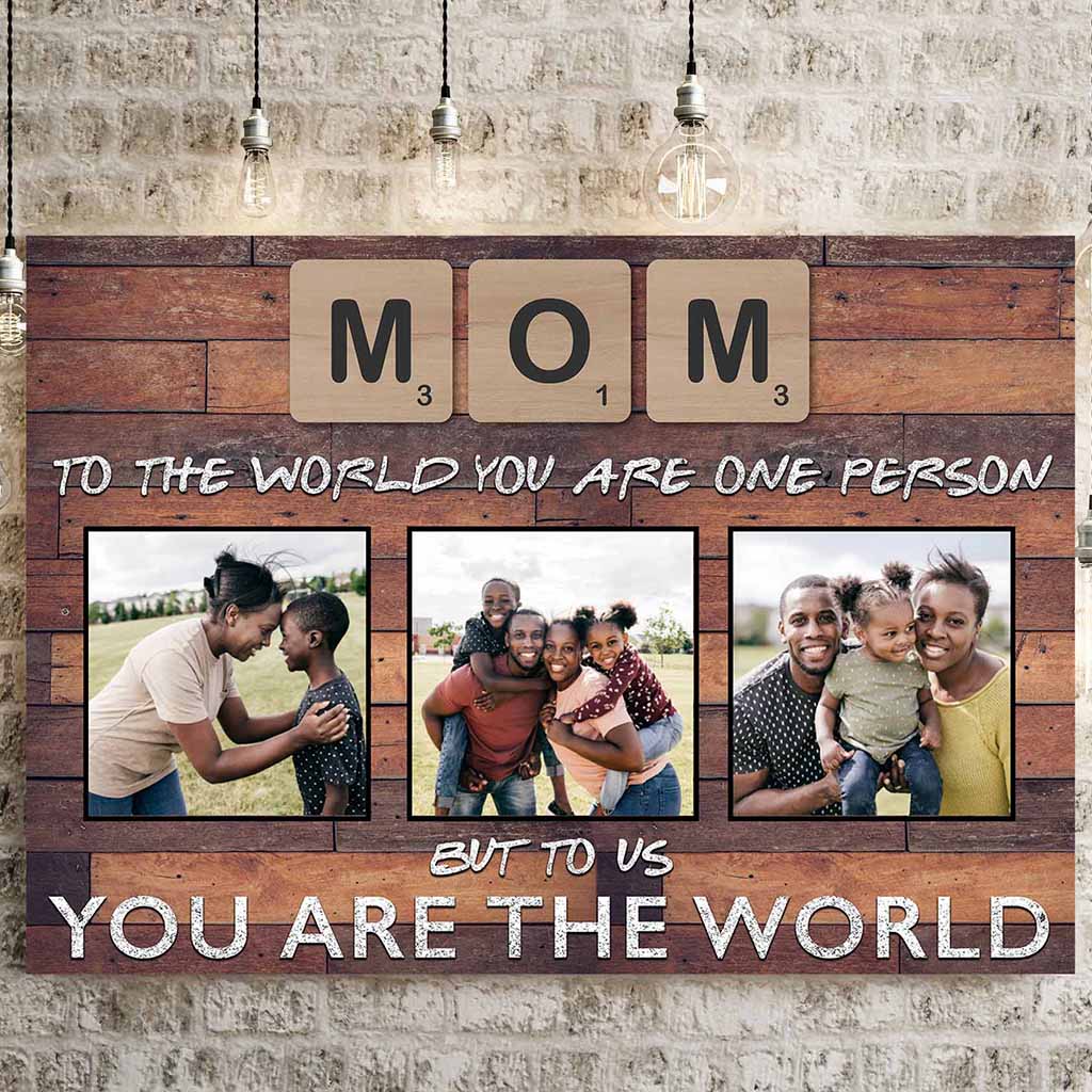 Mom Scrabble You Are The World Dark Wood Personalized Photo CanvasCustomly Gifts