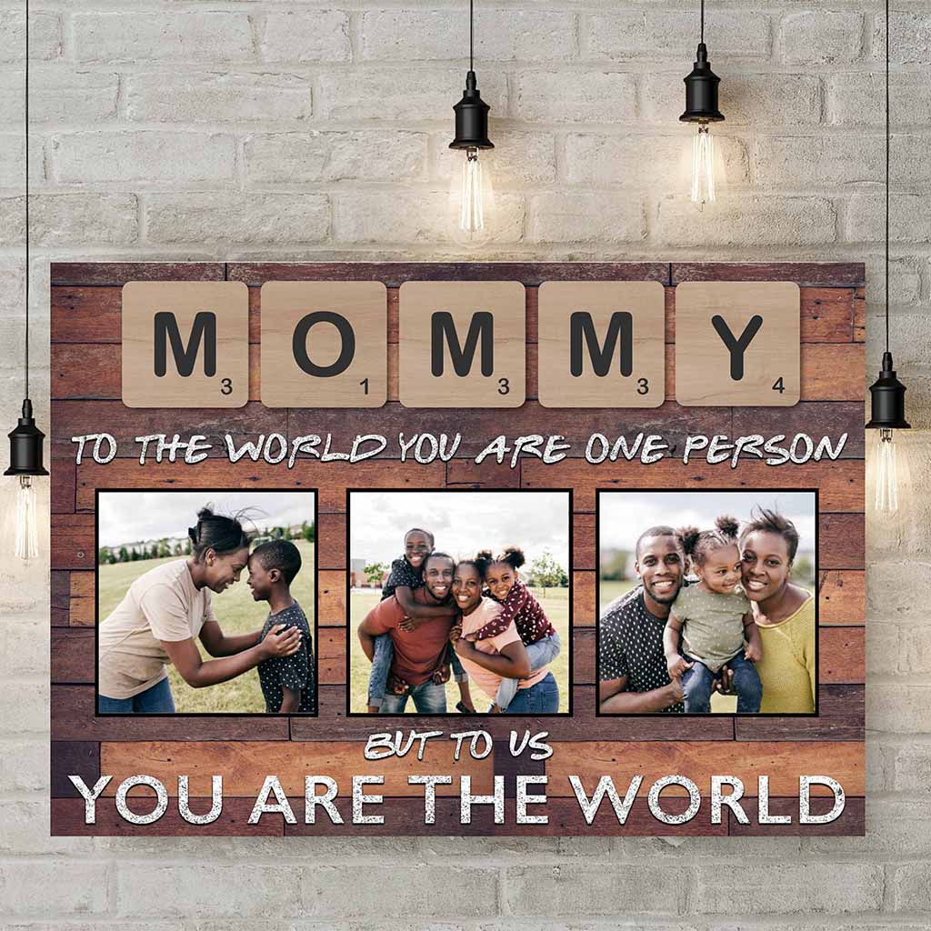 Mommy Scrabble You Are The World Dark Wood Personalized Photo CanvasCustomly Gifts