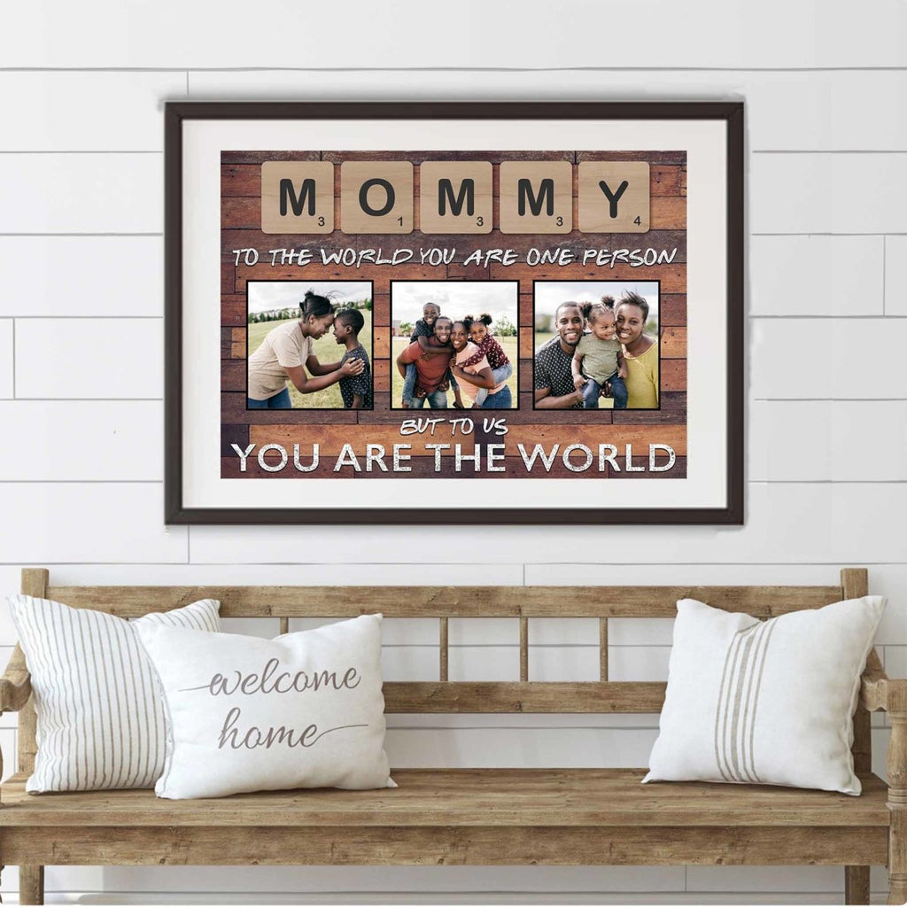 Mommy Scrabble You Are The World Dark Wood Personalized Photo PosterCustomly Gifts