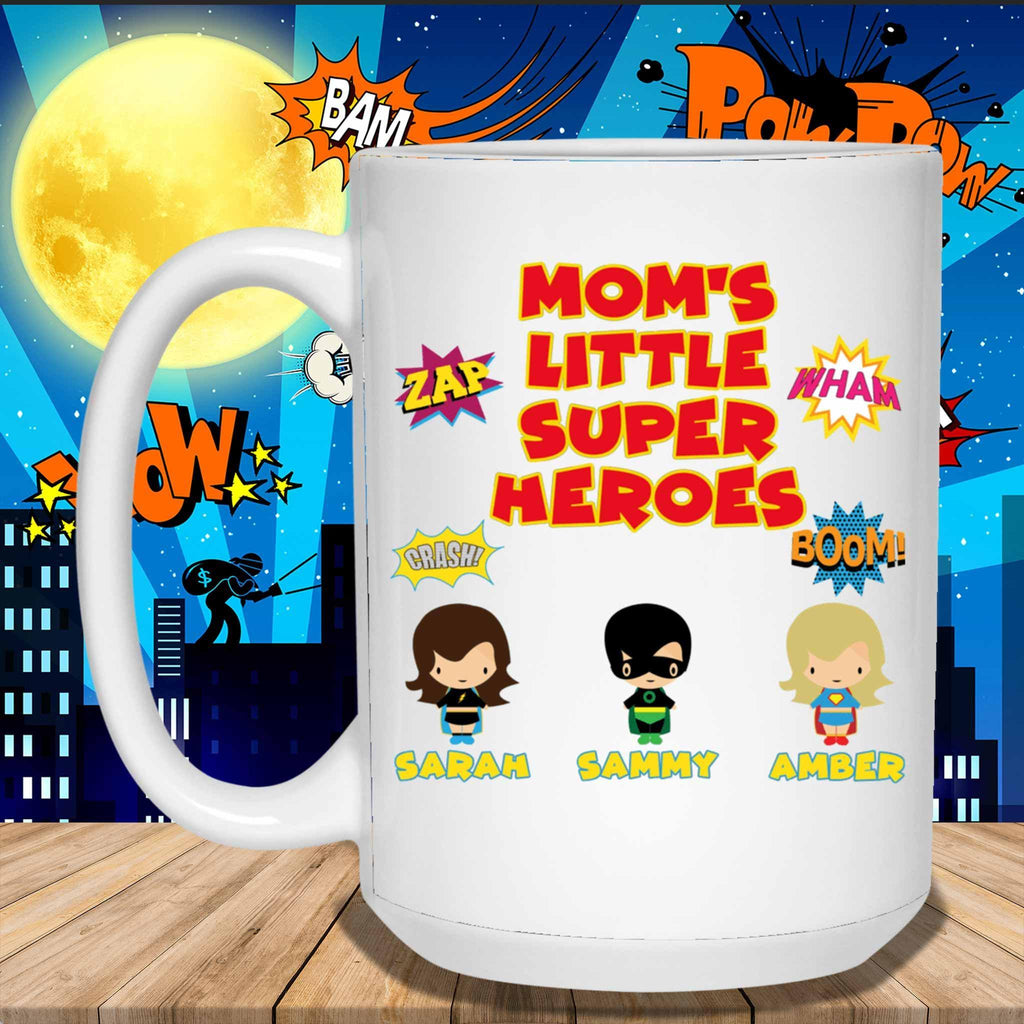 Mom's Little Super Heroes Custom Personalized Coffee MugCustomly Gifts