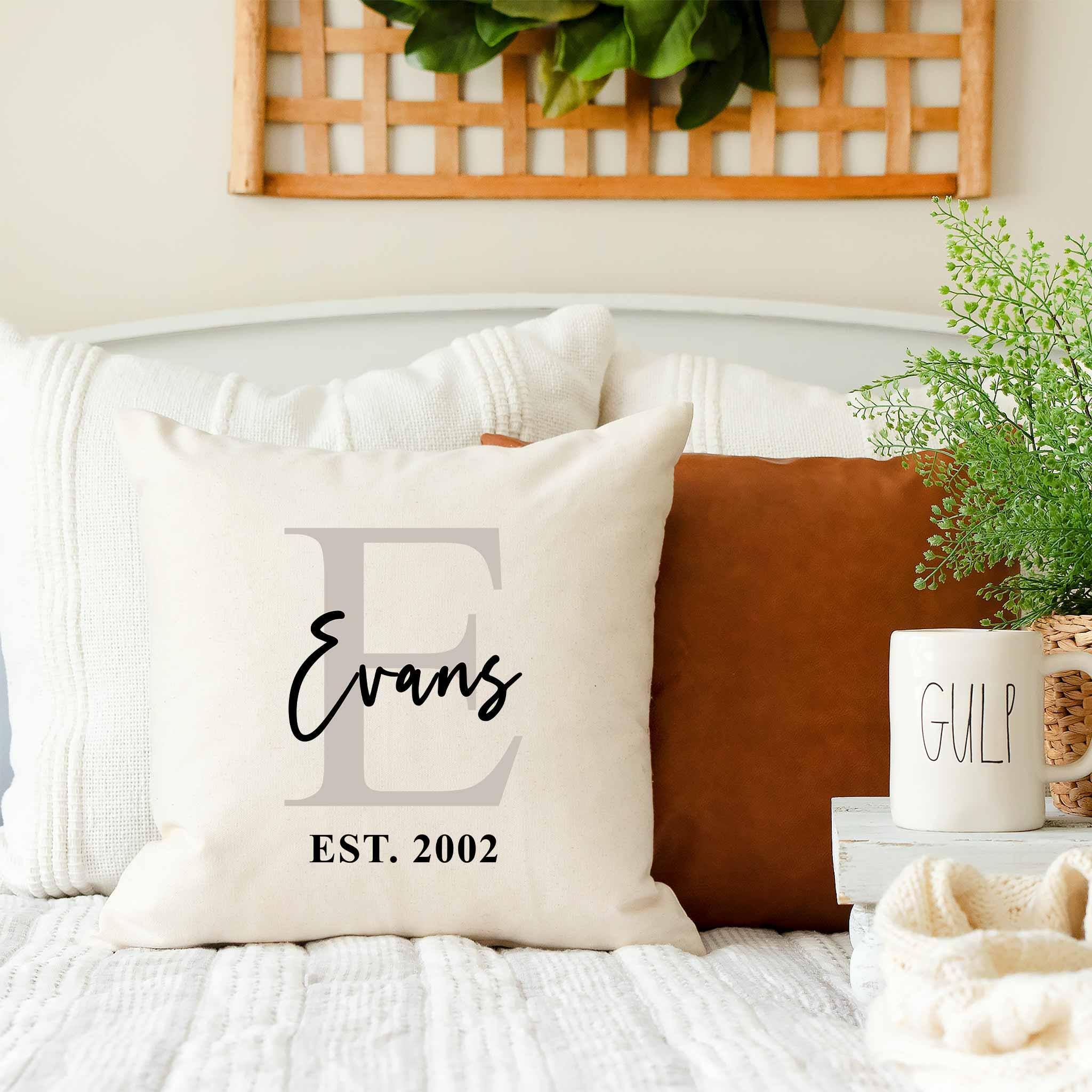 Monogram Family Name v1 Personalized Throw PillowCustomly Gifts