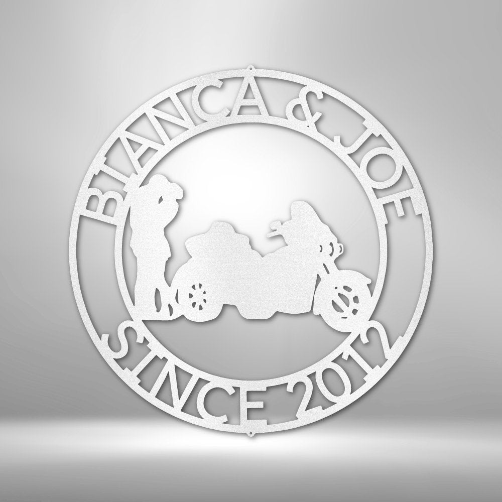 Motorcycle 2 Couple Personalized Names Text Metal SignCustomly Gifts