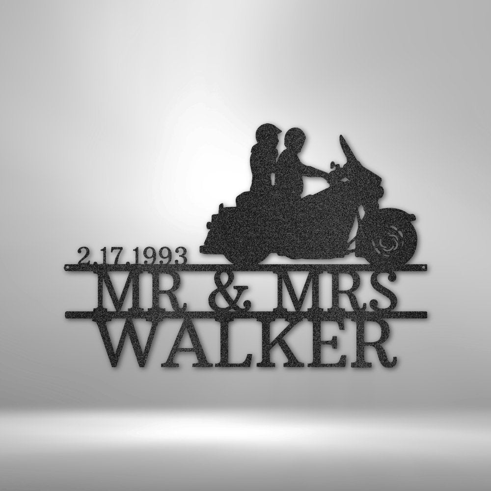 Motorcycle 3 Couple Personalized Name Date Text Steel SignCustomly Gifts