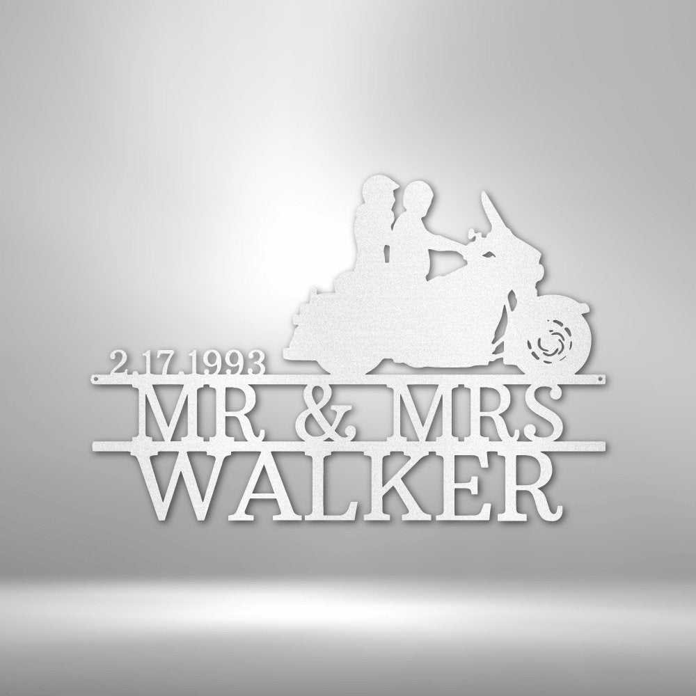 Motorcycle 3 Couple Personalized Name Date Text Steel SignCustomly Gifts