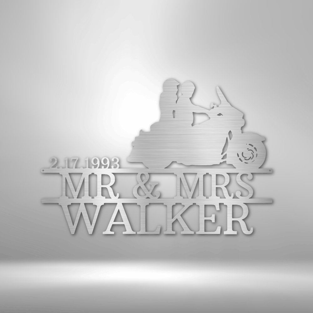 Motorcycle 3 Couple Personalized Name Date Text Steel SignCustomly Gifts