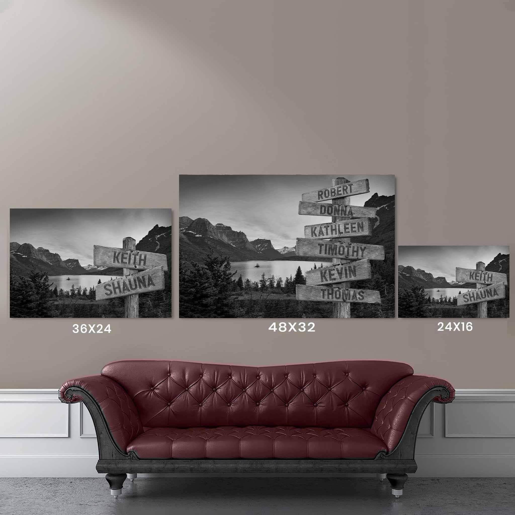 Mountain & Lake v1 Black & White Multiple Names Personalized Directional Sign CanvasCustomly Gifts