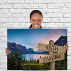 Mountain & Lake v1 Color Multiple Names Personalized Directional Sign CanvasCustomly Gifts