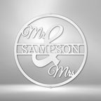 Mr and Mrs Circle Personalized Name Steel SignCustomly Gifts