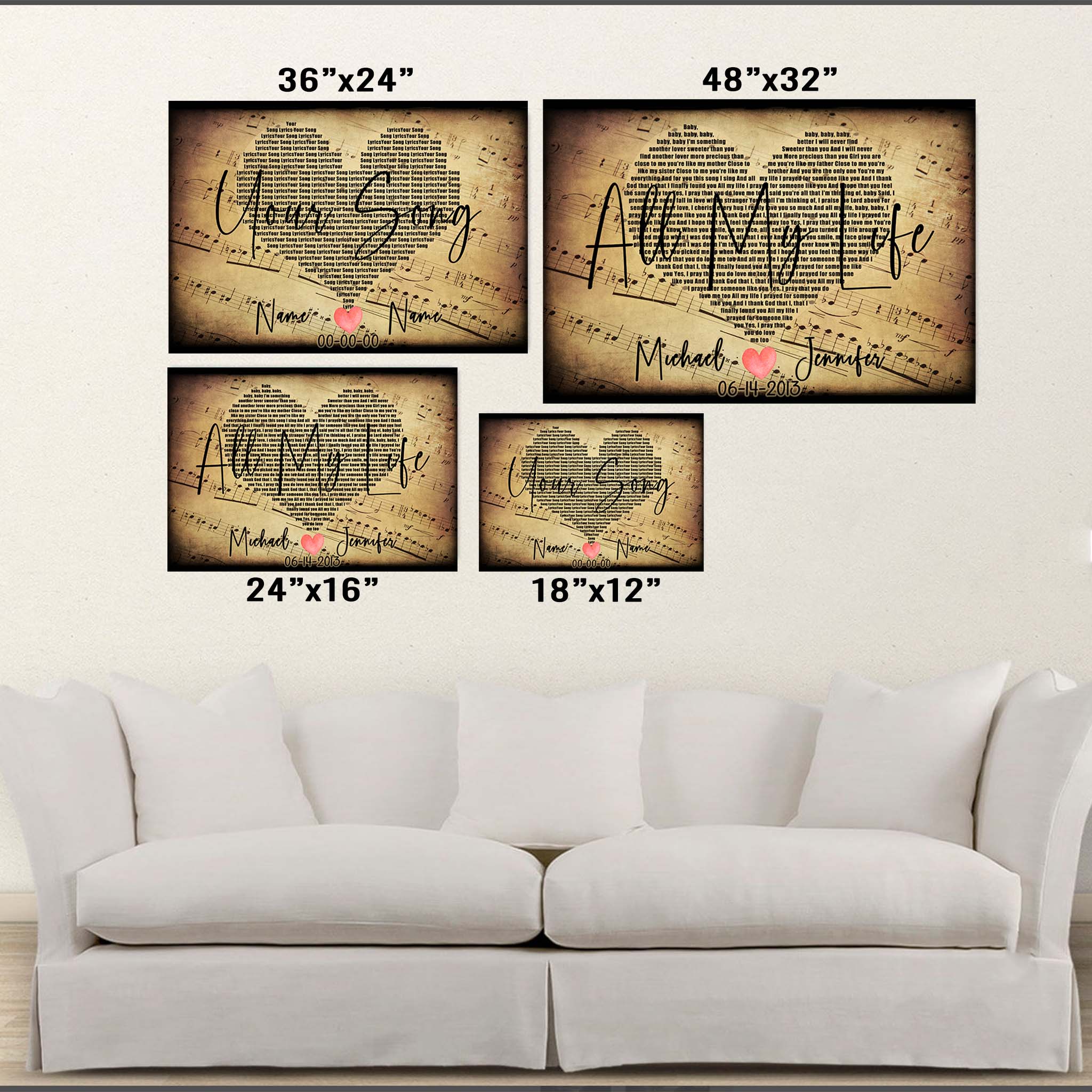 Music Heart Shaped Song Lyrics v1 Personalized Canvas Wall ArtCustomly Gifts