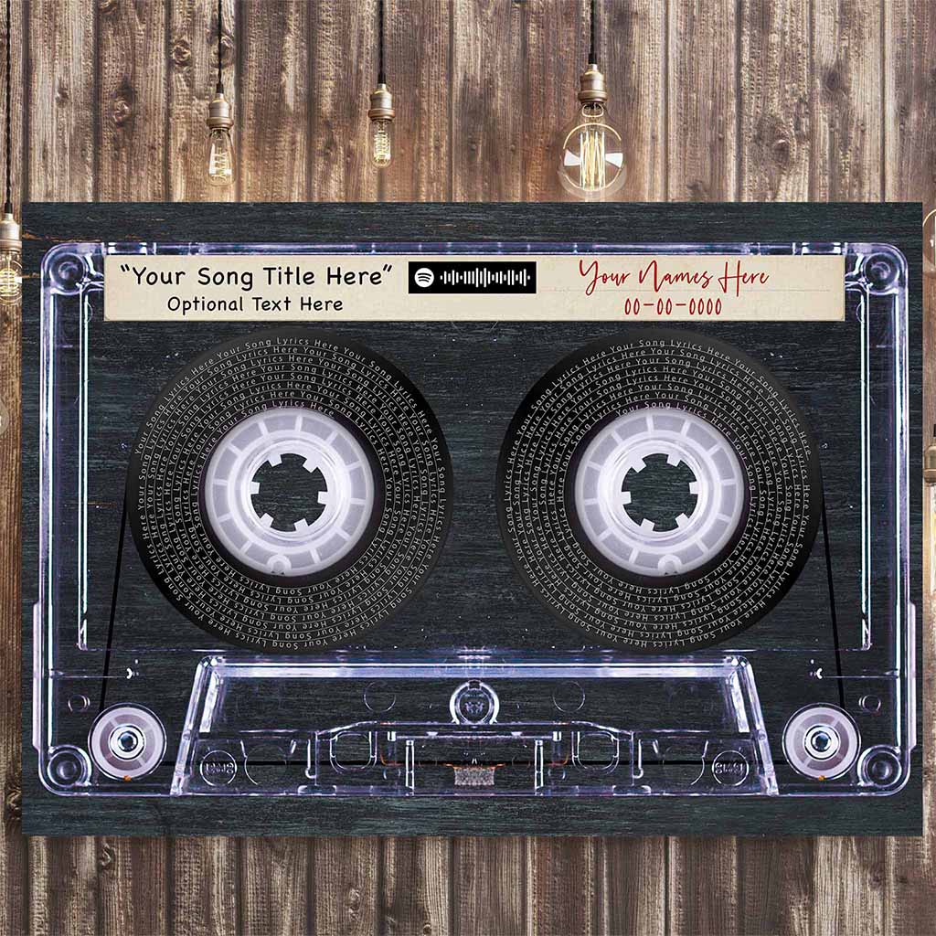 Music Song Lyrics Cassette Tape Charcoal Wood Background Personalized CanvasCustomly Gifts