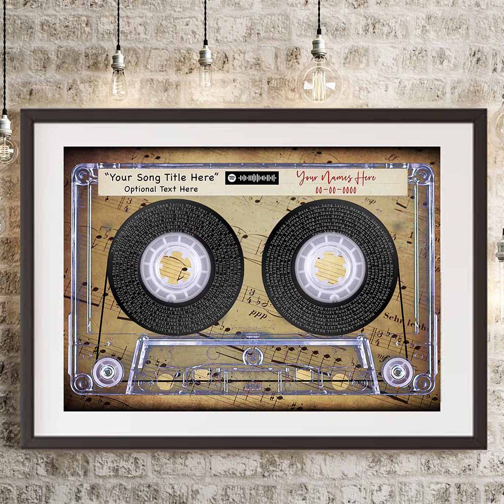 Music Song Lyrics Cassette Tape Music Notes Background Personalized PosterCustomly Gifts