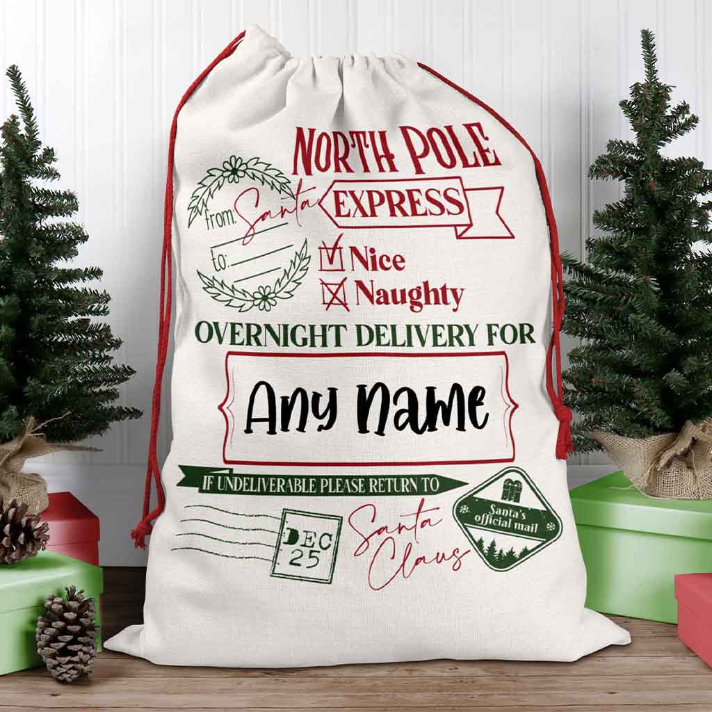 North Pole Express Overnight Delivery v1 Personalized Christmas Gift Delivery SackCustomly Gifts