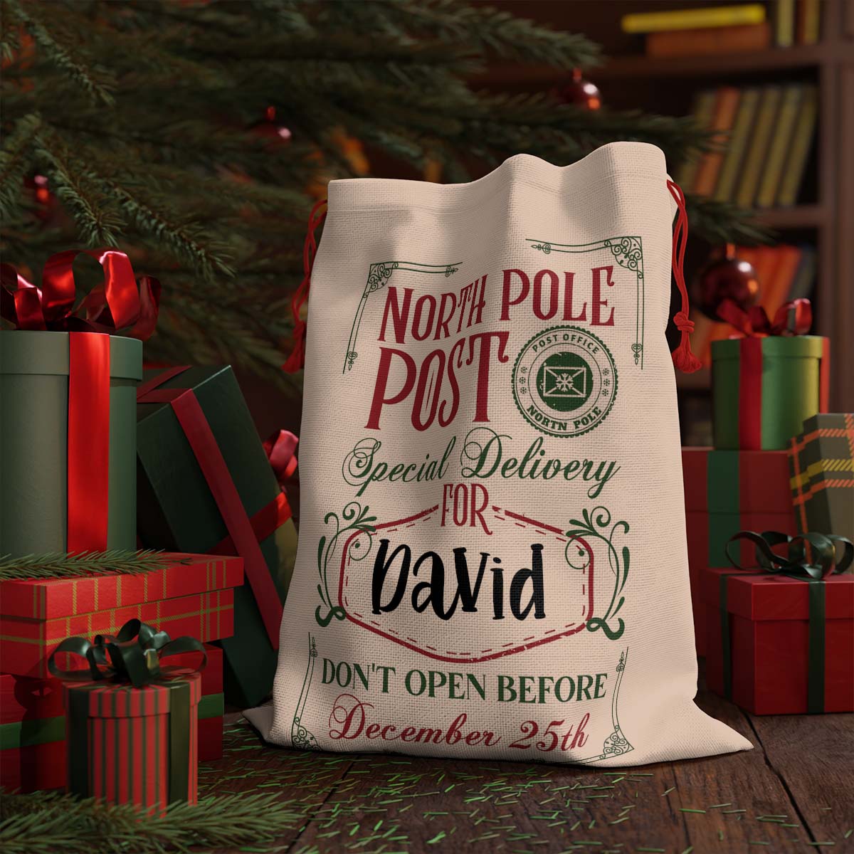 North Pole Post Special Delivery V1 Personalized Christmas Gift Delivery SackCustomly Gifts