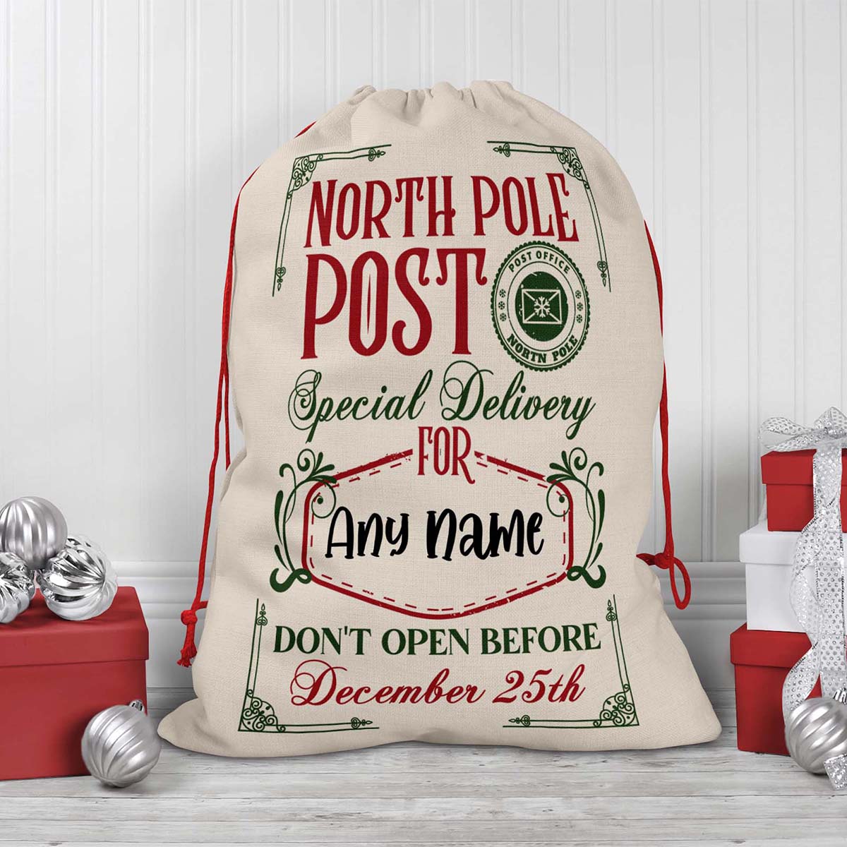North Pole Post Special Delivery V1 Personalized Christmas Gift Delivery SackCustomly Gifts