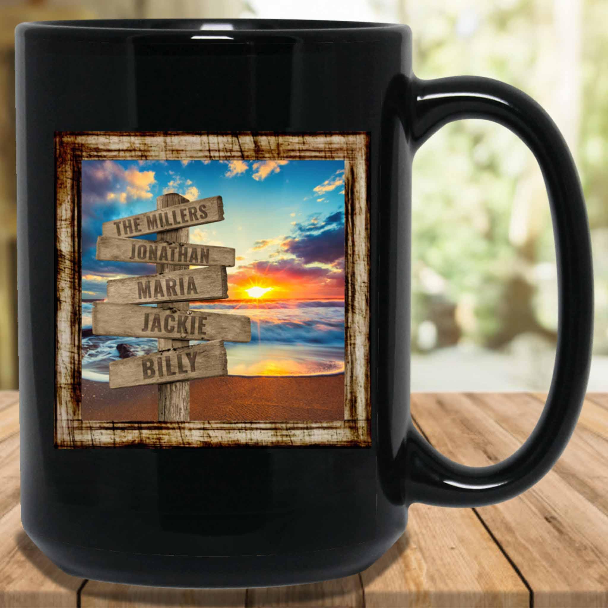 Ocean Beach Sunset v2 Personalized Multi-Names Directional Sign MugCustomly Gifts