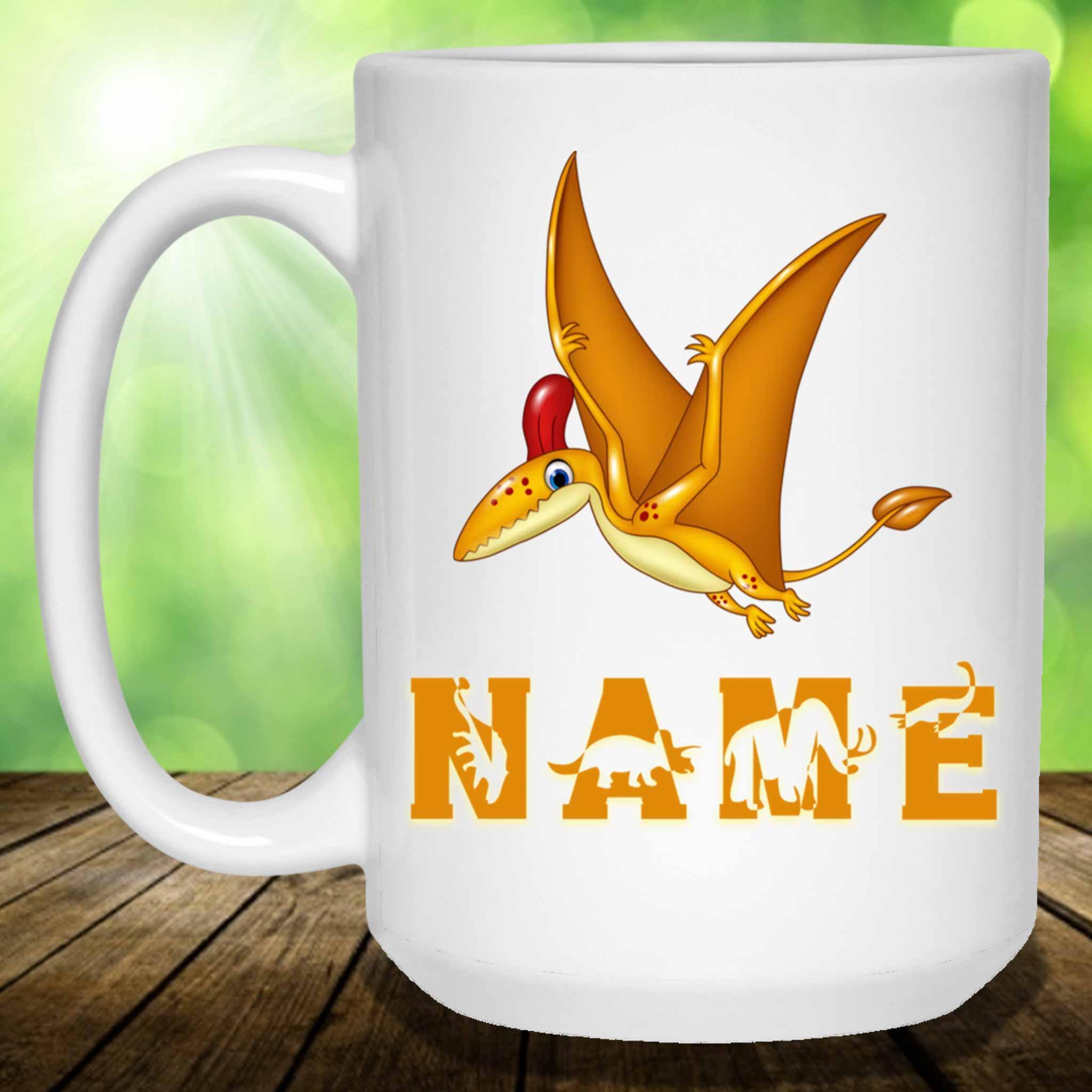 Orange Pterodactyl Cartoon Dinosaur Custom Personalized Kids Themed MugsCustomly Gifts