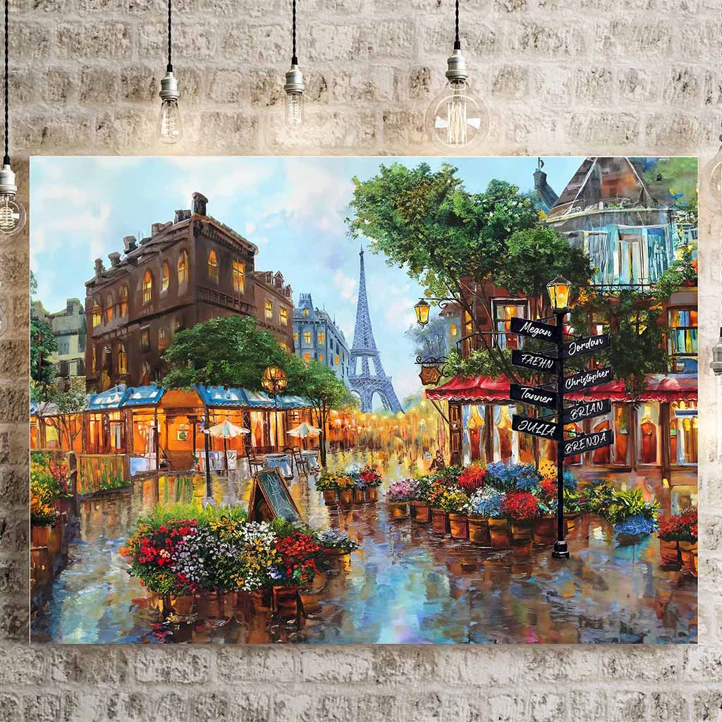 Paris at Dawn Town Square Street Eiffel Tower Personalized Street Sign CanvasCustomly Gifts