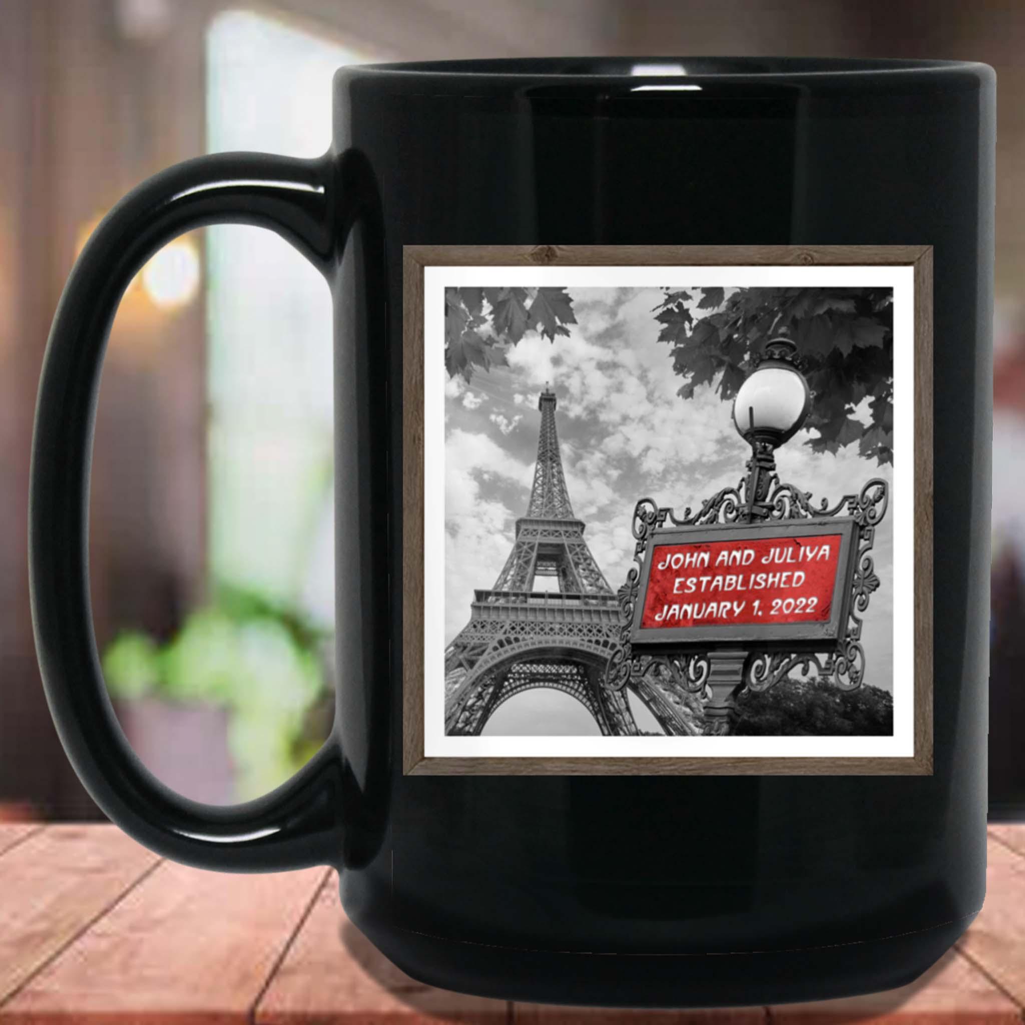 Paris Eiffel Tower B&W-Red Metro Sign Personalized MugCustomly Gifts