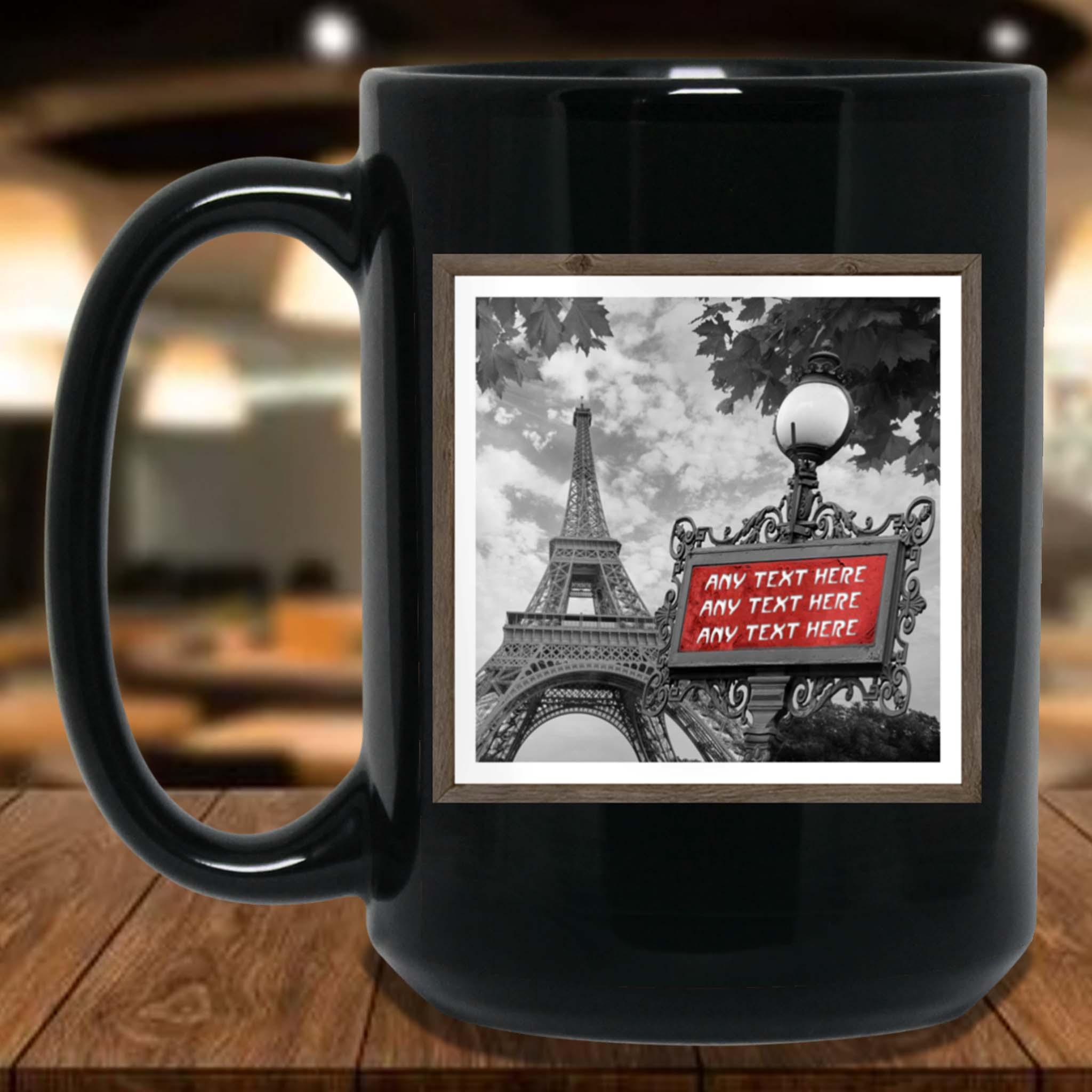 Paris Eiffel Tower B&W-Red Metro Sign Personalized MugCustomly Gifts