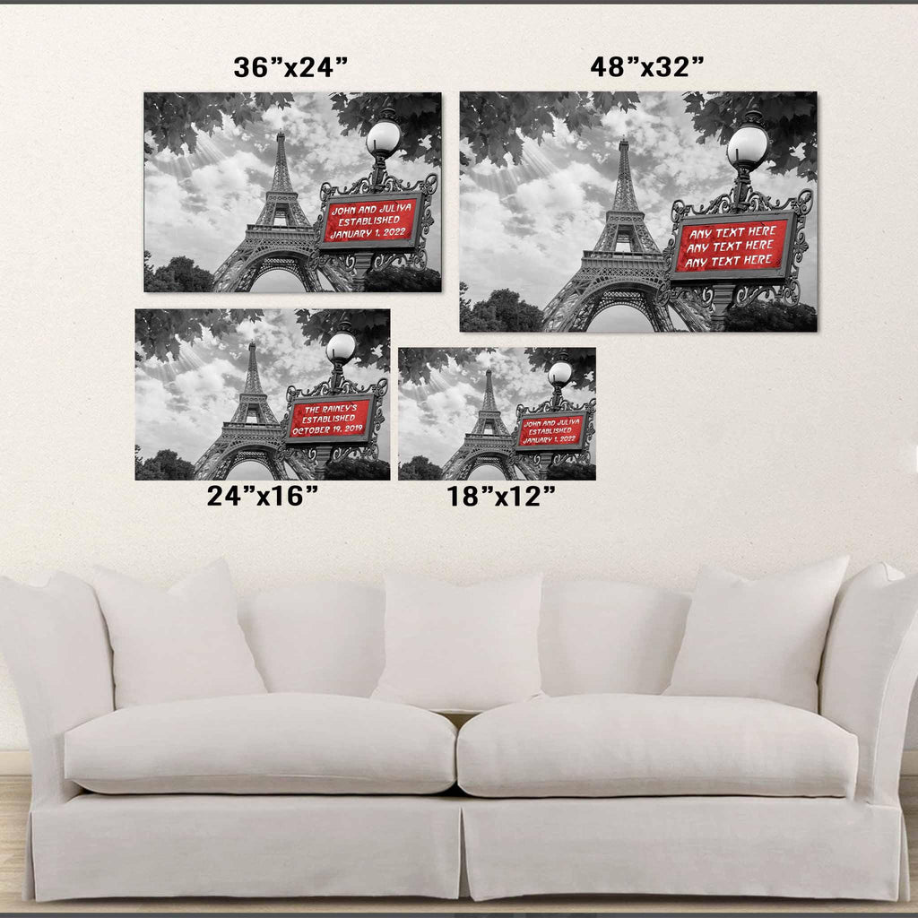 Paris Eiffel Tower B&W With Red Personalized Metro Sign CanvasCustomly Gifts