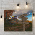 Patriotic Rustic Barn American Flag Atop Granite Multiple Names Personalized Directional Sign CanvasCustomly Gifts