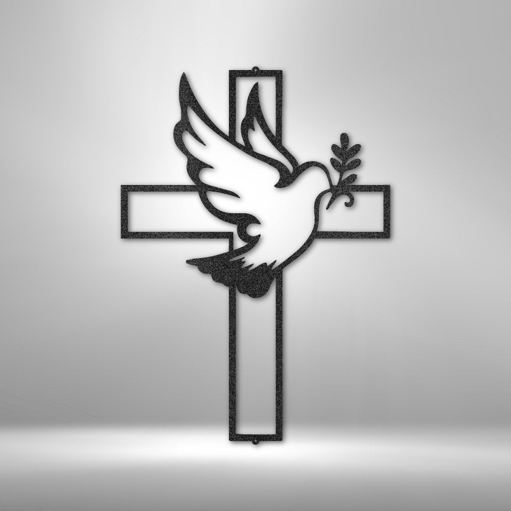 Peaceful Dove and Cross Steel SignCustomly Gifts